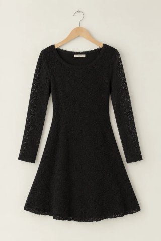Vestido negro encaje manga larga S