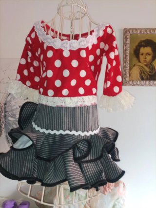Traje Flamenca Niña Rojo Lunares Blancos