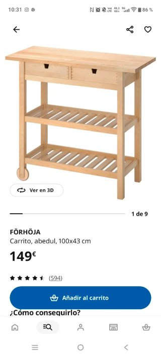 Carrito Cocina IKEA FÖRHÖJA Abedul