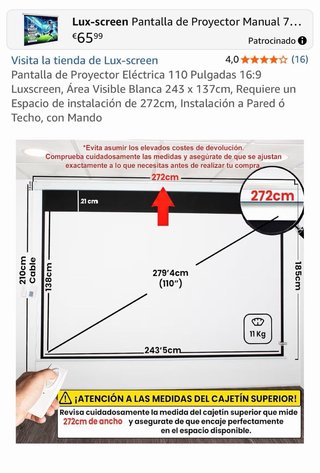 Pantalla de Proyector Eléctrica 110 Pulgadas 16:9