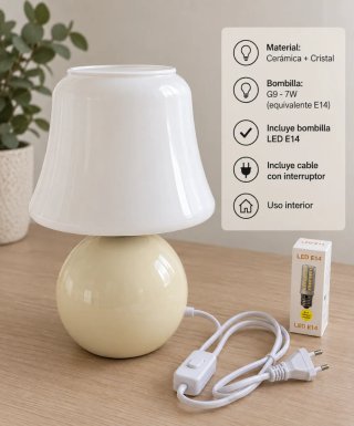 Lámpara de mesa cerámica y cristal E14- Amarilla