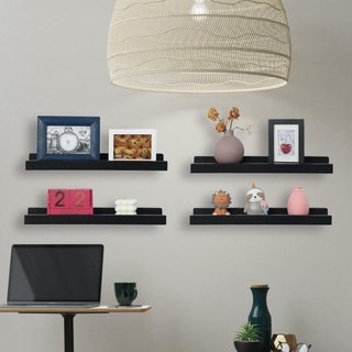 4 Estantes Flotantes Madera Negros 43cm