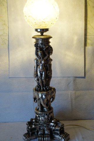 Lámpara Mesa Oriental/Indú Dorada Cristal