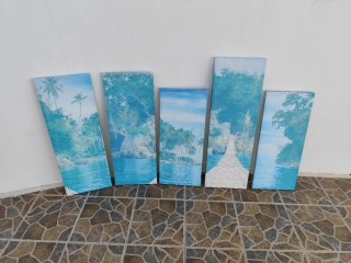 Set 5 Cuadros Lienzo Madera Paisaje Mar.