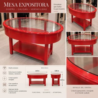 Mesa expositora ovalada roja
