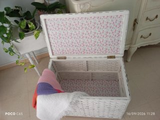 Gran Baúl mimbre y madera restaurado Shabby Chic
