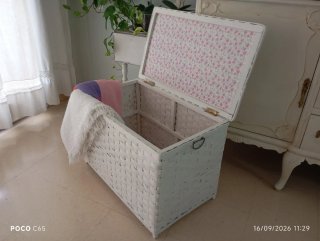 Gran Baúl mimbre y madera restaurado Shabby Chic