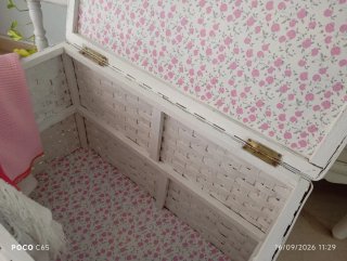 Gran Baúl mimbre y madera restaurado Shabby Chic