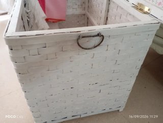 Gran Baúl mimbre y madera restaurado Shabby Chic