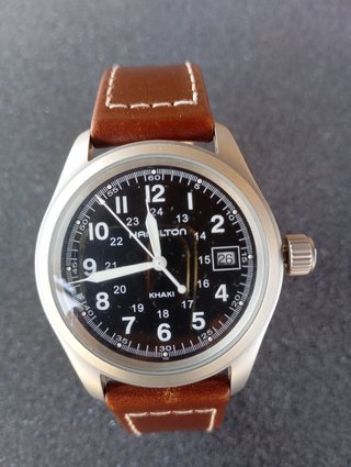 Reloj Hamilton Khaki Negro Correa Marrón