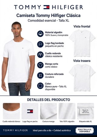 Camiseta Tommy Hilfiger Blanca Talla XL