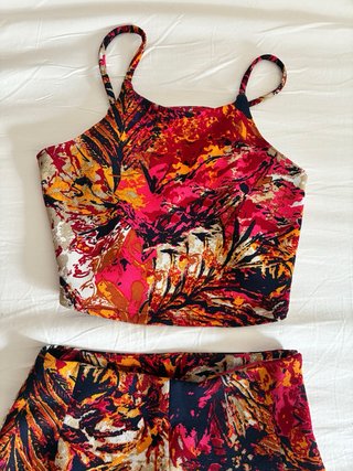 Conjunto Top y Pantalón Estampado Estilo 70s
