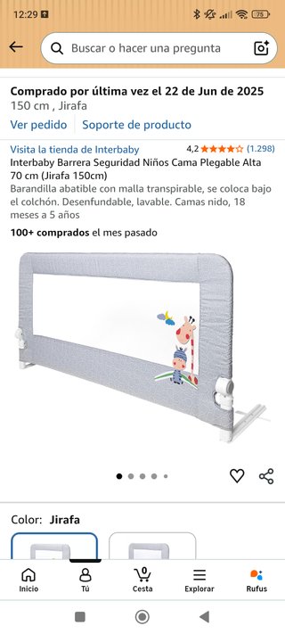 Barrera de seguridad para cama infantil