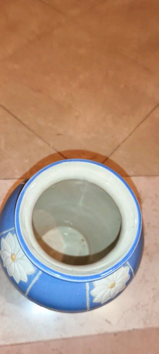 Vaso ceramica vintage blu e giallo