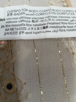 Top Zara Beis Manga Corta Bordado y pedrería