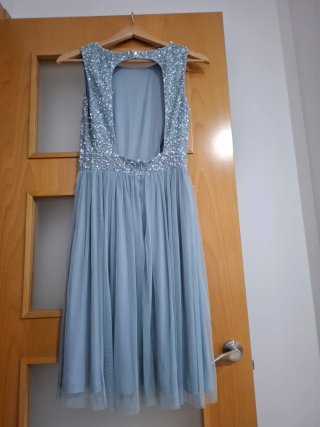 Vestido fiesta lentejuelas y tul, 2 cinturones