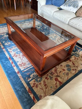 Mesa centro madera cerezo y cristal biselado