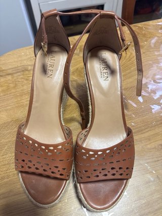 Sandalias cuña Ralph Lauren piel marrón
