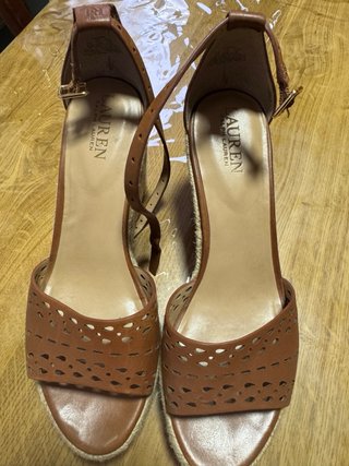 Sandalias cuña Ralph Lauren piel marrón