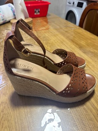 Sandalias cuña Ralph Lauren piel marrón