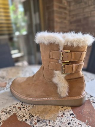 Botines piel sintética forrados beige 37