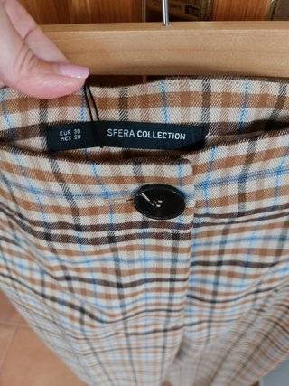 Pantalón cuadros mujer azul y marrón