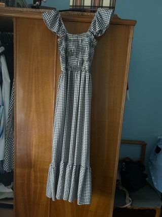 Vestido largo cuadros blanco y negro