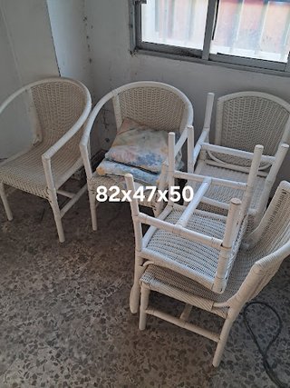 Lote 4 Sillas Mimbre Ratán Blanco