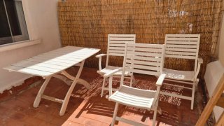 Mesa y 3 Sillas Terraza Madera Blanca