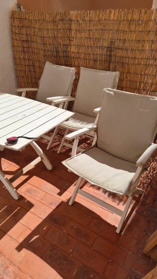 Mesa y 3 Sillas Terraza Madera Blanca