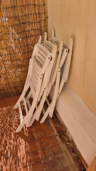 Mesa y 3 Sillas Terraza Madera Blanca