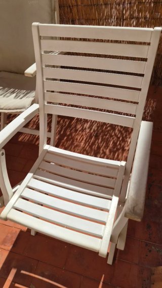 Mesa y 3 Sillas Terraza Madera Blanca