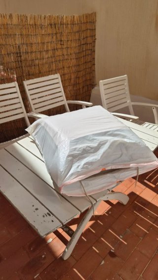 Mesa y 3 Sillas Terraza Madera Blanca