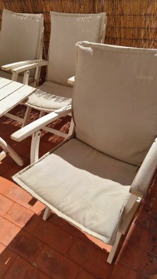 Mesa y 3 Sillas Terraza Madera Blanca