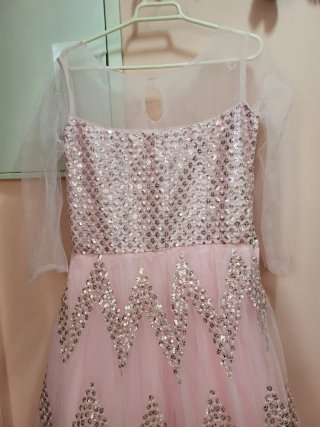 Vestido largo rosa y plateado