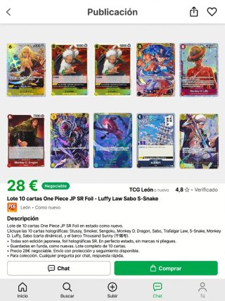 Lote 10 Cartas One Piece JP SR Foil