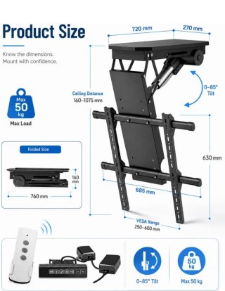 Soporte TV Techo Motorizado 50-90