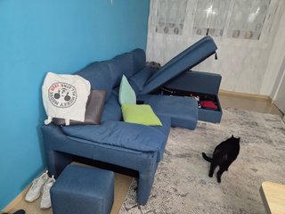 Sofá Cama 3 Plazas Azul con Accesorios