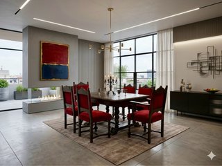 Conjunto de Mesa antigua de comedor y sillas