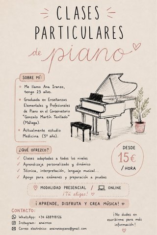 Clases de piano y/o de lenguaje musical en Málaga