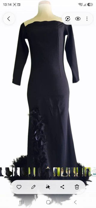 Vestido fiesta hecho a mano. Plumas naturales.