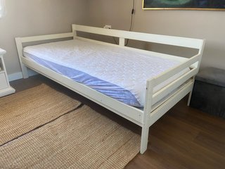 Somier madera blanco 90x200cm + colchón de latex