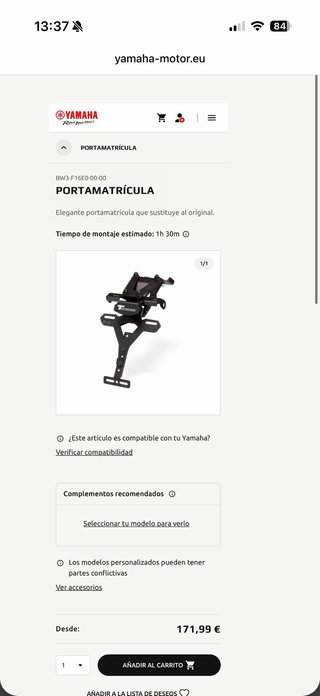 Portamatriculas corto Yamaha original