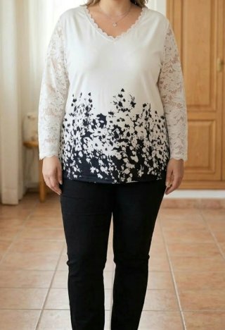 Blusa manga larga floral encaje