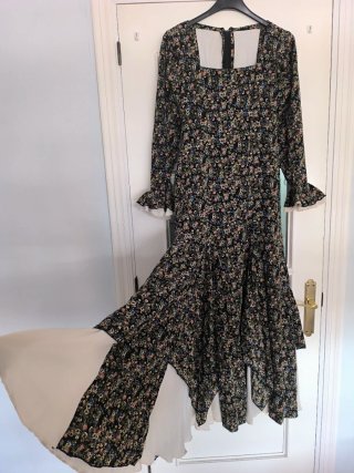 Vestido Flamenca Manga Larga Negro Estampado