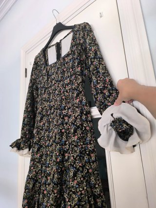 Vestido Flamenca Manga Larga Negro Estampado