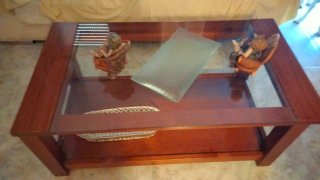 Mesa Comedor Madera y Cristal Caoba