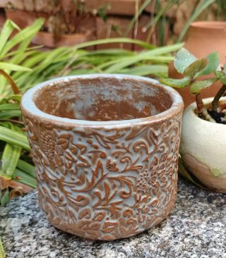 Maceta artesanal cerámica floral