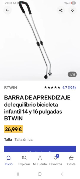 Barra aprendizaje bicicleta infantil btwin 14 y 16