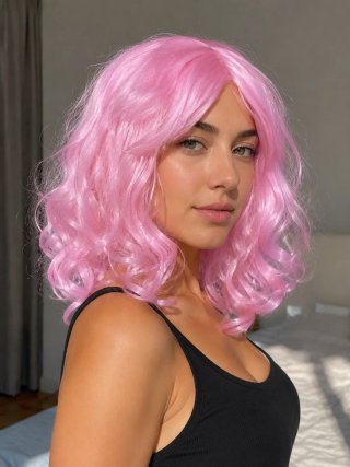 Peluca rosa ondulada